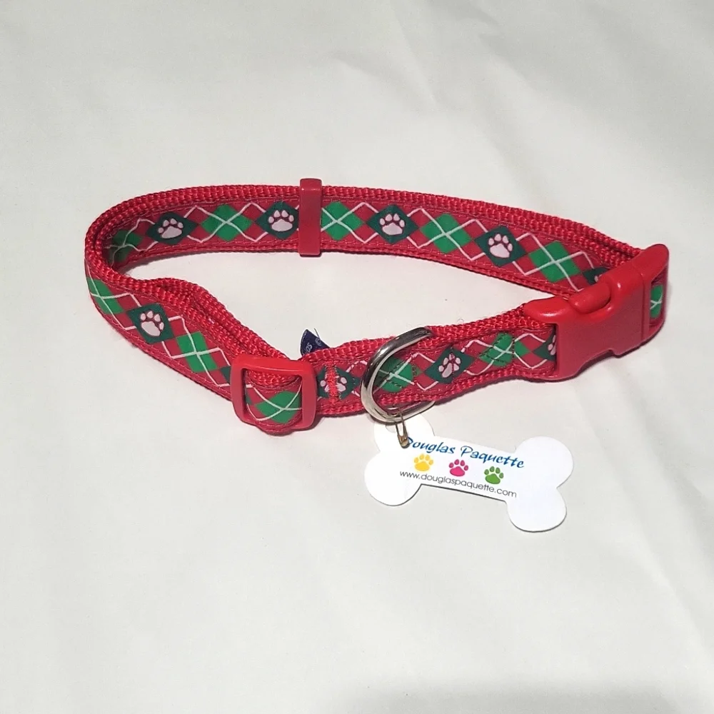 DOUGLAS PAQUETTE Red Green Christimas Argyle Dog Collar -Large - 18